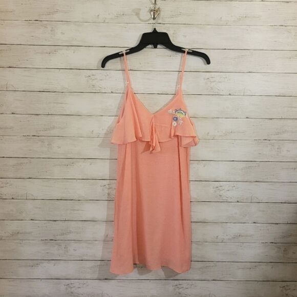 Everly Ruffle Semi-Sheer Lightweight Sun Dress Chiffon Embroidered Floral Size S - Picture 6 of 9